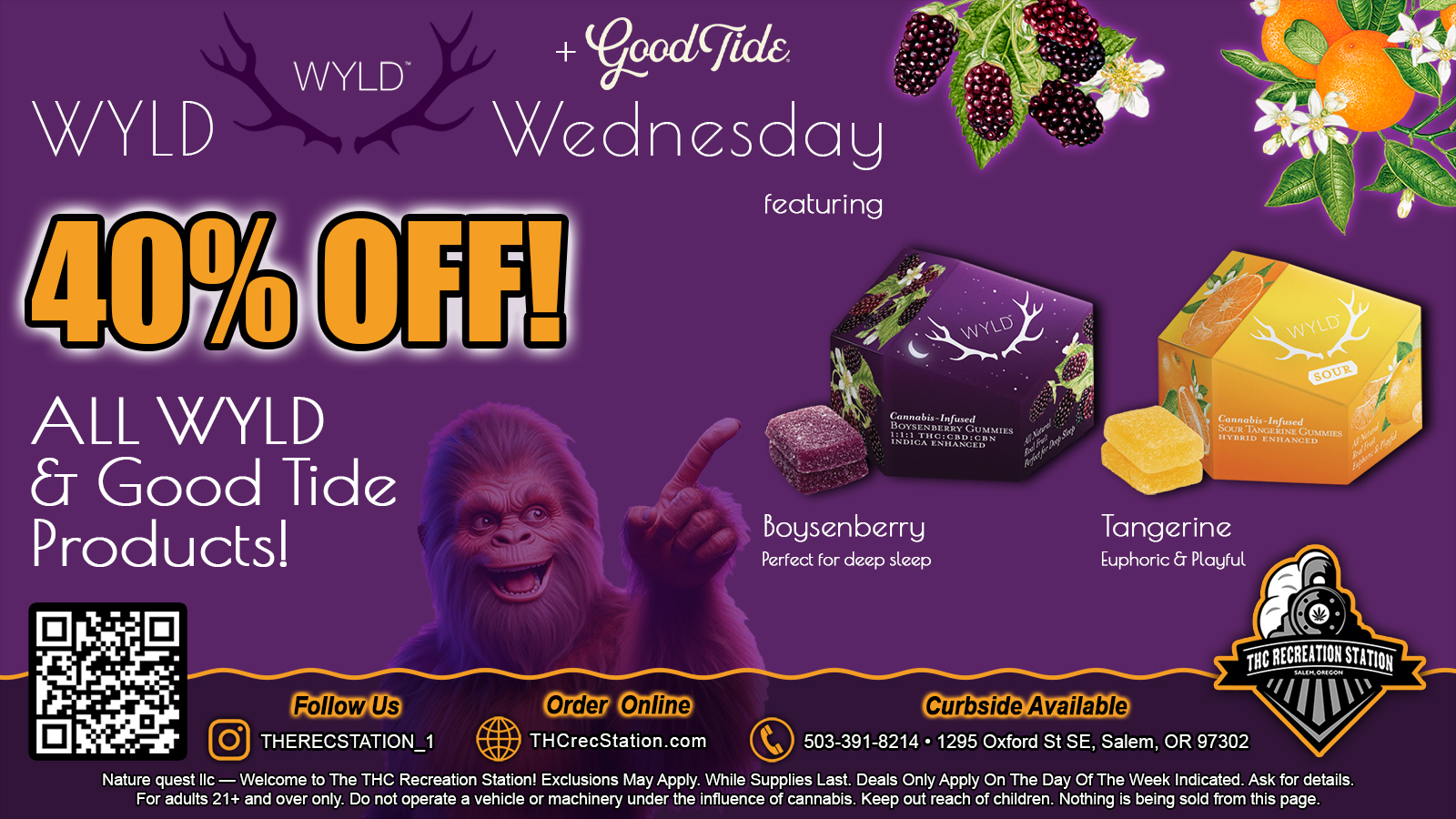 WYLD Wednesdays Sale - Save 40% on all WYLD products including their new single piece WYLD Ones! Also save 40% on all Good Tide products! - Including their yummy, solventless, hash rosin, vegan, made with real fruit, completely compostable packaged gummies! 