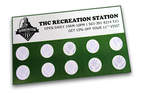 Don't forget to get your THC Recreation Station Loyalty Rewards Card and collect your stamps every time you make a purchase!